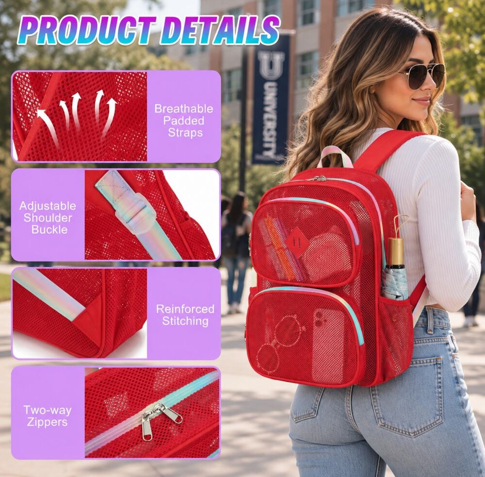 NIB XUNTENY RED MESH HEAVY DUTY BACKPACK